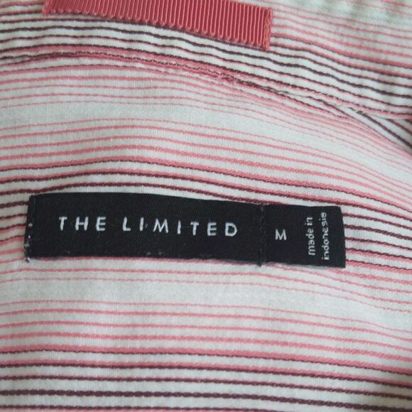 The Limited button down blouse, white pink maroon striped blouse, M - Picture 3 of 5